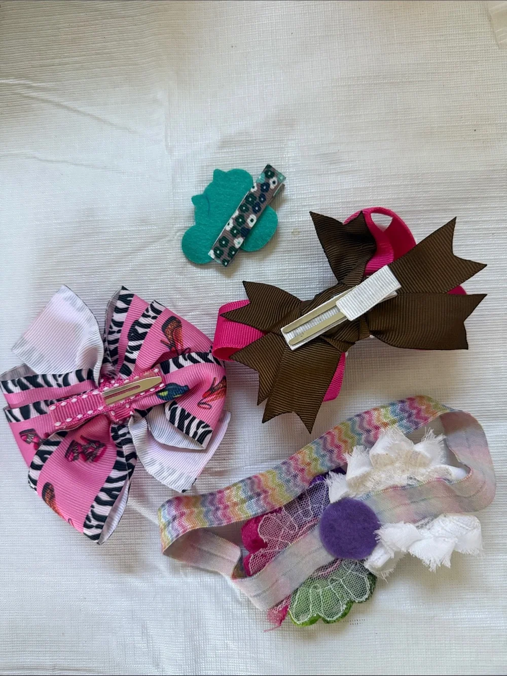 Assorted Pink & Teal Hair Bows and Headband Set